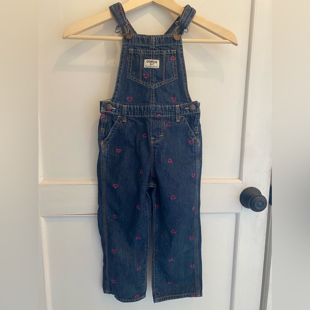 OshKosh B'gosh Denim Overalls with Pink Hearts